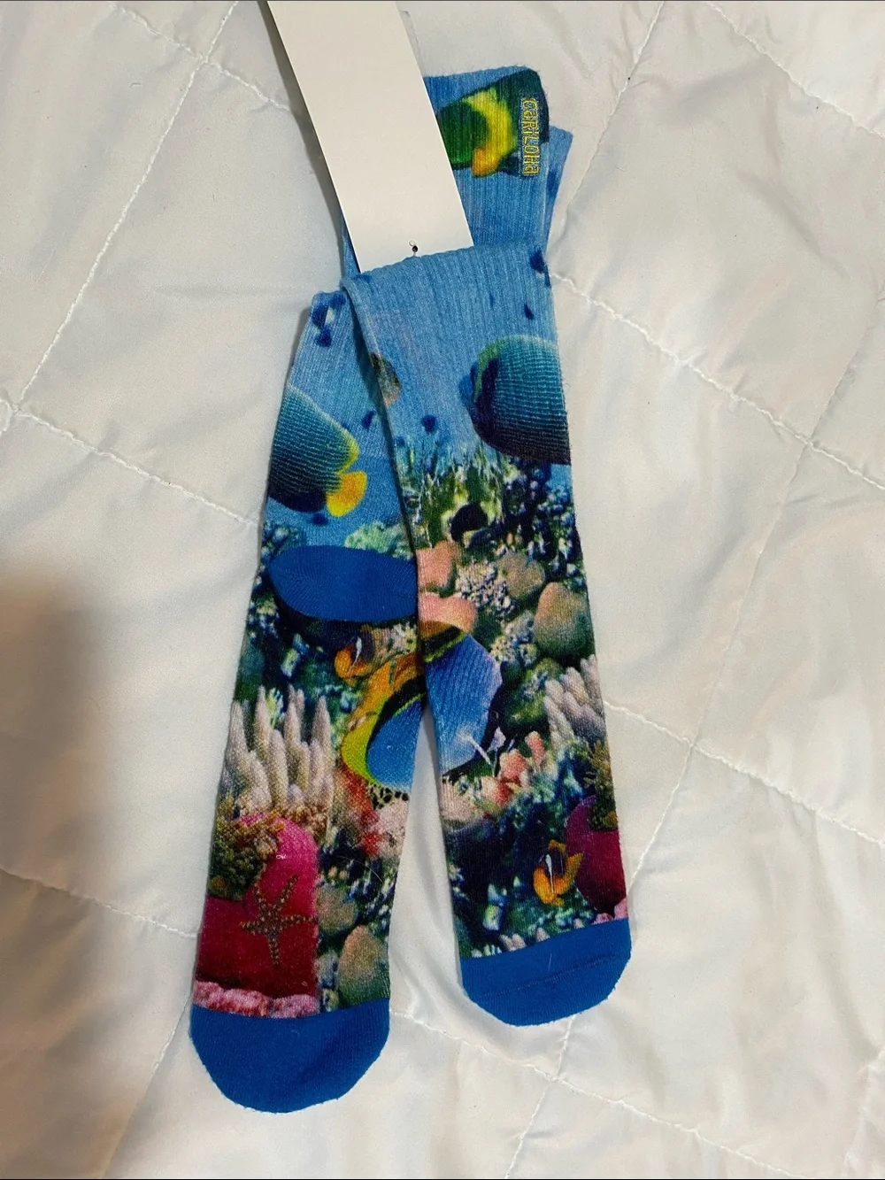 Unbranded Blue Tropical Reef Crew Socks - Ocean Fish Print